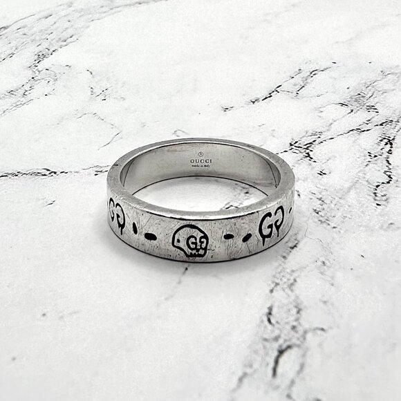 GUCCI 925 Designer Sterling Silver GG Ghost Band Ring Size 10 ($380) - Picture 1 of 5